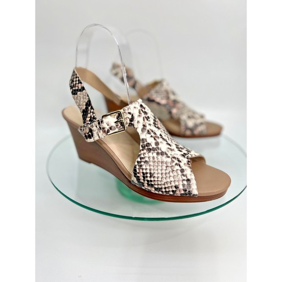 Cole Haan Philomina Sandal 8 B Leather Wedge Python Print - Picture 1 of 9